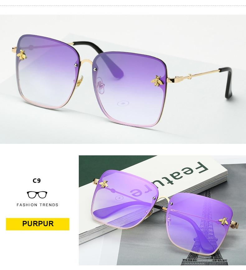 2021 New Fashion Lady Oversize Rimless Square Bee Sunglasses Women Men Small Bee Glasses Gradient Sun Glasses Female UV400